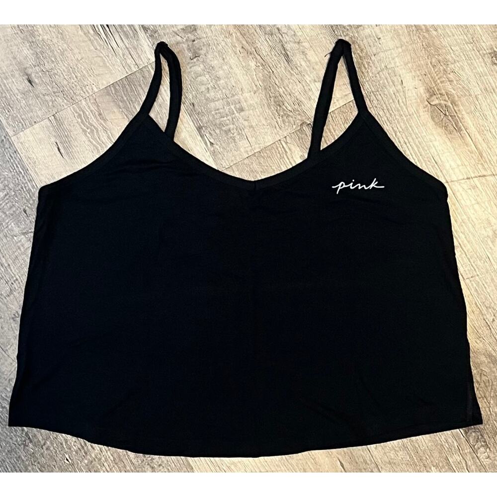 Victoria's Secret PINK - Black V-Neck Sleep Tank w/Adjustable Straps Size Med